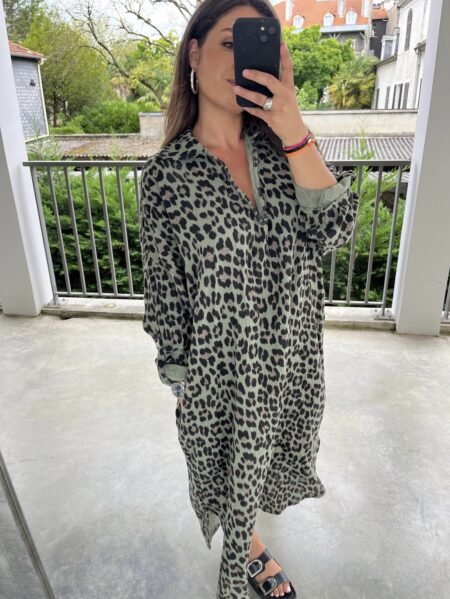 Robe ARIA - Vert amande léopard